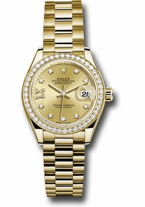   x Yellow Gold Lady-Datejust 28 Watch - 44 Diamond Bezel - Champagne Diamond Star Dial - President Bracelet - 279138RBR ch9dix8dp Datejust watch for sale   x Datejust watch
