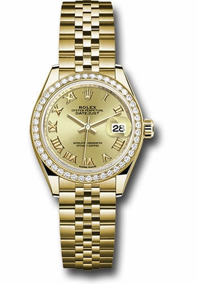   x Yellow Gold Lady-Datejust 28 Watch - 44 Diamond Bezel - Champagne Roman Dial - Jubilee Bracelet - 279138RBR chrj Datejust watch for sale   x Datejust watch