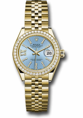   x Yellow Gold Lady-Datejust 28 Watch - 44 Diamond Bezel - Cornflower Blue Stripe Diamond Index Dial - Jubilee Bracelet - 279138RBR cbls36dix8dj Datejust watch for sale   x Datejust watch