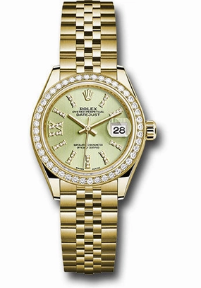   x Yellow Gold Lady-Datejust 28 Watch - 44 Diamond Bezel - Linden Green Strip Diamond Index Dial - Jubilee Bracelet - 279138RBR lings36dix8dj Datejust watch for sale   x Datejust watch
