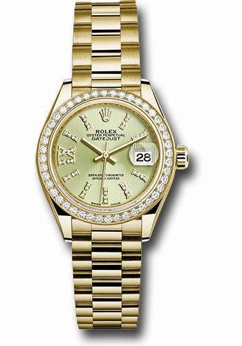   x Yellow Gold Lady-Datejust 28 Watch - 44 Diamond Bezel - Linden Green Strip Diamond Index Dial - President Bracelet - 279138RBR lings36dix8dp Datejust watch for sale   x Datejust watch