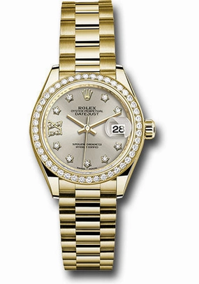   x Yellow Gold Lady-Datejust 28 Watch - 44 Diamond Bezel - Silver Diamond Star Dial - President Bracelet - 279138RBR s9dix8dp Datejust watch for sale   x Datejust watch