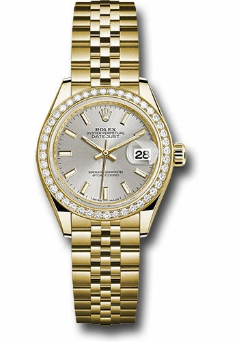   x Yellow Gold Lady-Datejust 28 Watch - 44 Diamond Bezel - Silver Index Dial - Jubilee Bracelet - 279138RBR sij Datejust watch for sale   x Datejust watch