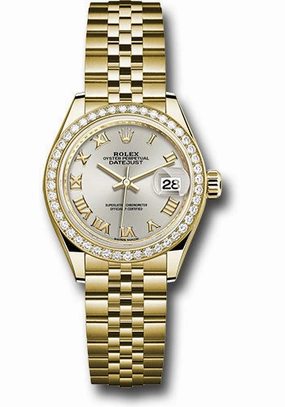   x Yellow Gold Lady-Datejust 28 Watch - 44 Diamond Bezel - Silver Roman Dial - Jubilee Bracelet - 279138RBR srj Datejust watch for sale   x Datejust watch