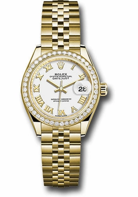   x Yellow Gold Lady-Datejust 28 Watch - 44 Diamond Bezel - White Roman Dial - Jubilee Bracelet - 279138RBR wrj Datejust watch for sale   x Datejust watch