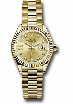   x Yellow Gold Lady-Datejust 28 Watch - Fluted Bezel - Champagne Diamond Star Dial - President Bracelet - 279178 ch9dix8dp Datejust watch for sale   x Datejust watch