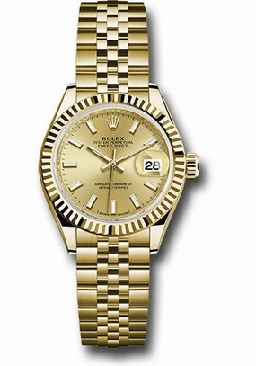   x Yellow Gold Lady-Datejust 28 Watch - Fluted Bezel - Champagne Index Dial - Jubilee Bracelet - 279178 chij Datejust watch for sale   x Datejust watch