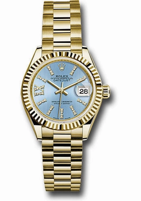   x Yellow Gold Lady-Datejust 28 Watch - Fluted Bezel - Cornflower Blue Stripe Diamond Index Dial - President Bracelet - 279178 cbls36dix8dp Datejust watch for sale   x Datejust watch