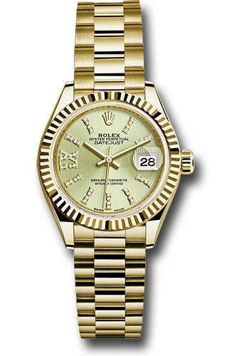   x Yellow Gold Lady-Datejust 28 Watch - Fluted Bezel - Linden Green Strip Diamond Index Dial - President Bracelet - 279178 lings36dix8dp Datejust watch for sale   x Datejust watch