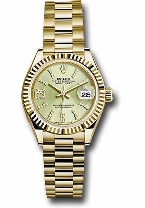   x Yellow Gold Lady-Datejust 28 Watch - Fluted Bezel - Linden Green Strip Diamond Index Dial - President Bracelet - 279178 lings36dix8dp Datejust watch for sale   x Datejust watch