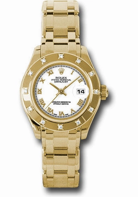   x Yellow Gold Lady-Datejust Pearlmaster 29 Watch - 12 Diamond Bezel - White Roman Dial - 80318 wr Datejust watch for sale   x Datejust watch