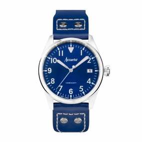 Accurist Aviation Mens Watch 76001 Blue Leather Strap with Blue Dial 