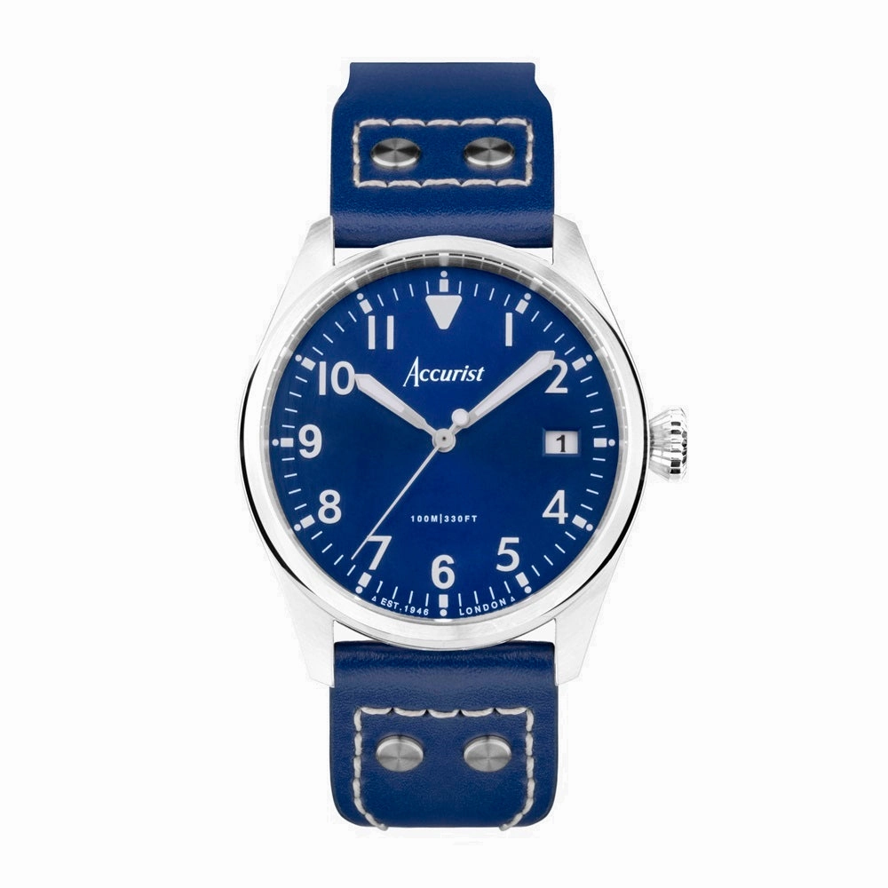 Accurist Aviation Mens Watch 76001 Blue Leather Strap with Blue Dial 