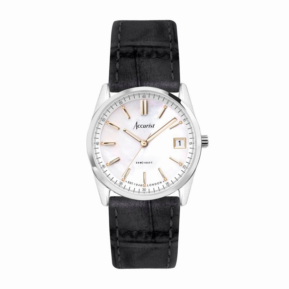 Accurist Everyday Ladies Watch Black Leather Strap 74004X 