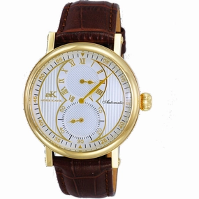 Adee Kaye Men's Watch - Mondo Automatic Silver Tone Dial Brown Strap | AK5665-MGSV men's watches best men's watches under $500 affordable men's watches men watches classic