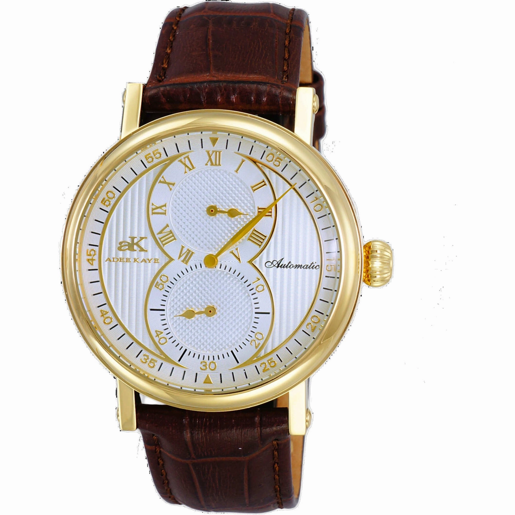 Adee Kaye Men's Watch - Mondo Automatic Silver Tone Dial Brown Strap | AK5665-MGSV men's watches best men's watches under $500 affordable men's watches men watches classic