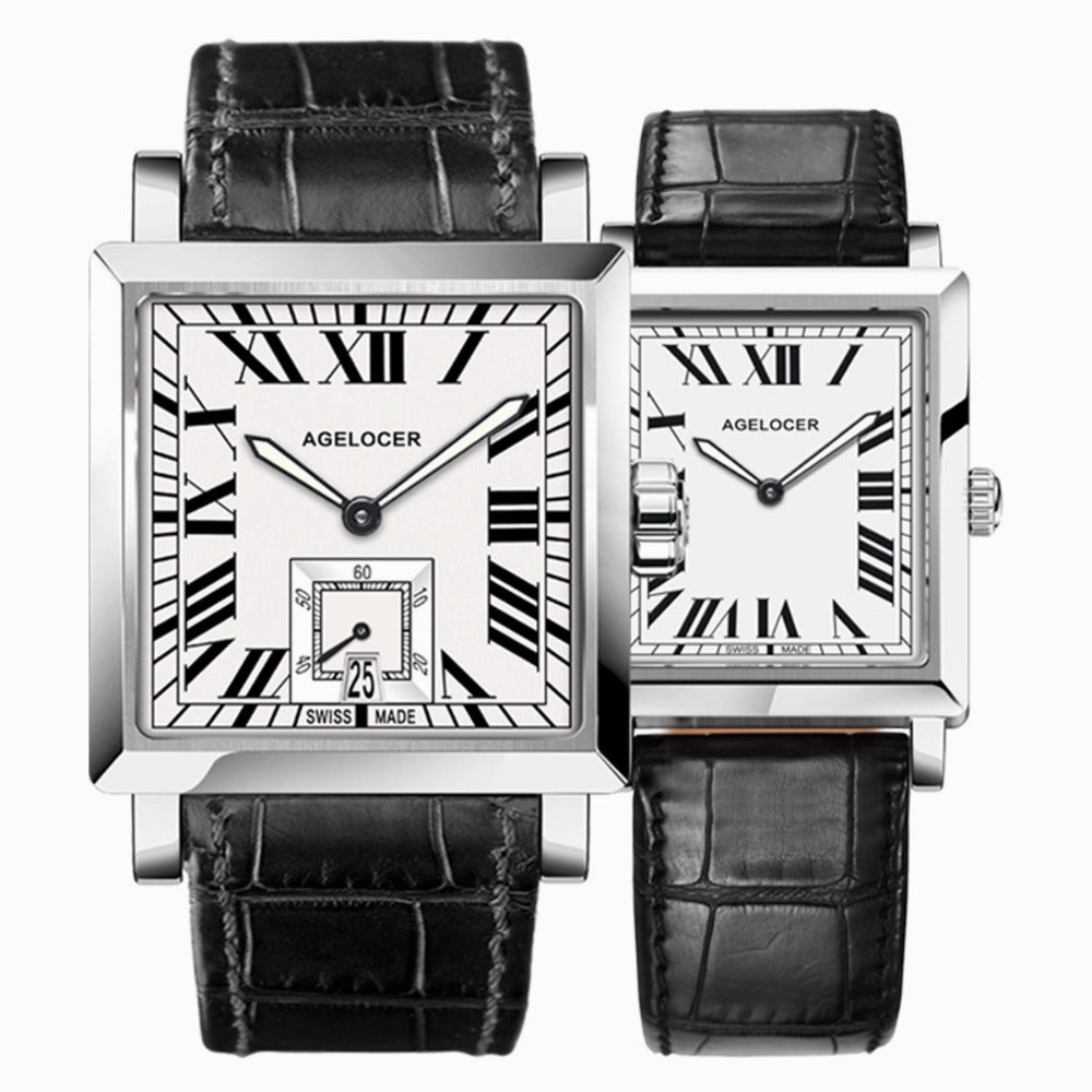 Agelocer Couple Watches for Men Women Square Quartz Watches Genuine Leather Band Waterproof Watches 3301-3401,seiko watches,mens watches,couple watches,watches designer,watches discount,watches for women,cople watchescouple watches luxury,couple watches on