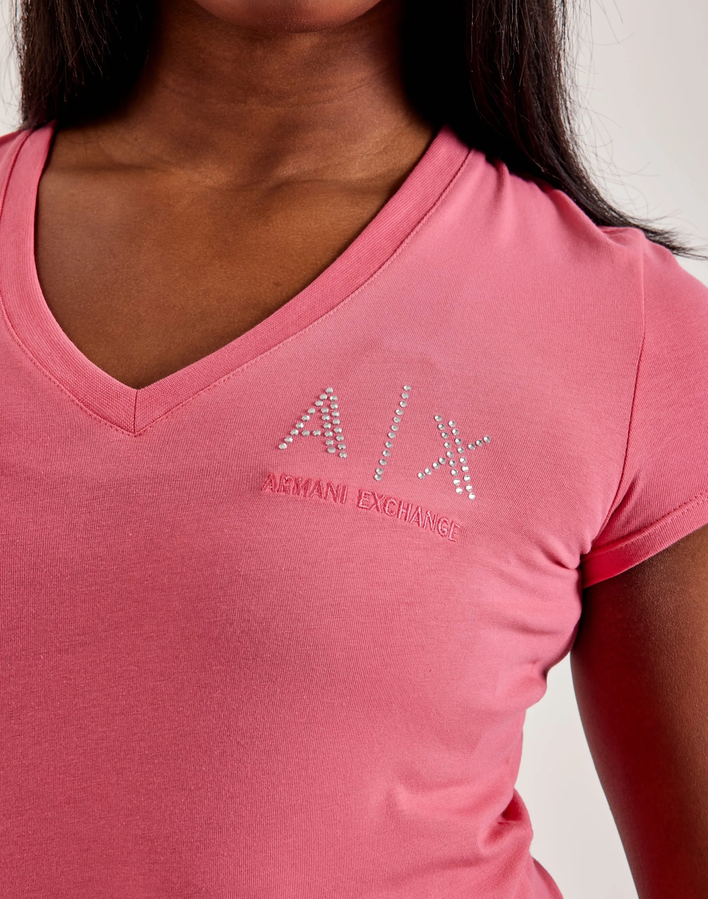Armani Exchange Rhinestone Logo V-Neck Tee