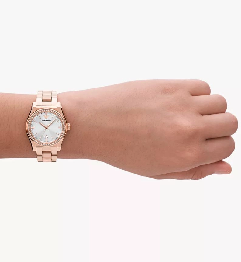 Armani Elegant Rose Gold Silver Dial Timepiece AR11558