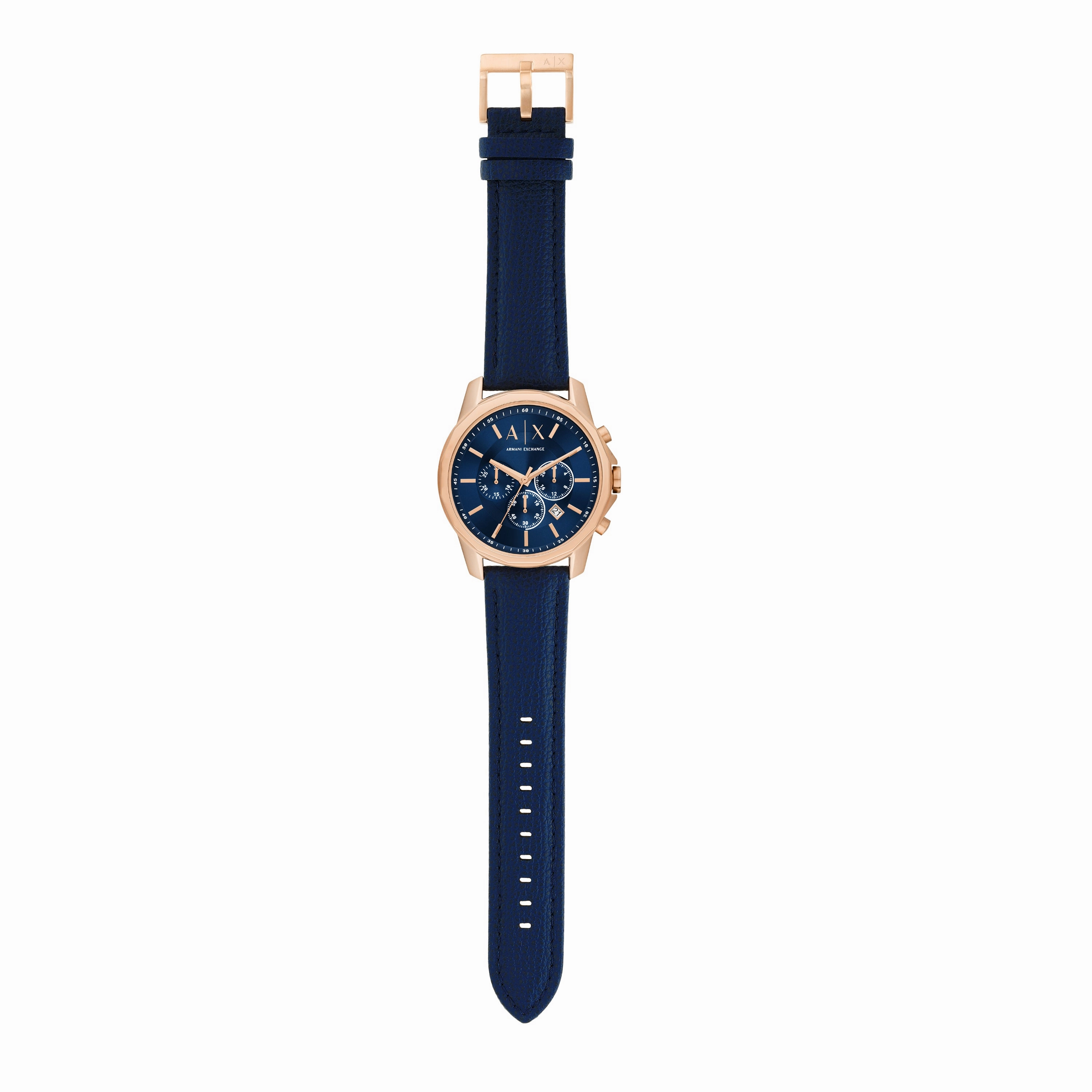 Armani Exchange Blue Leather Gold Mens Watch AX1723