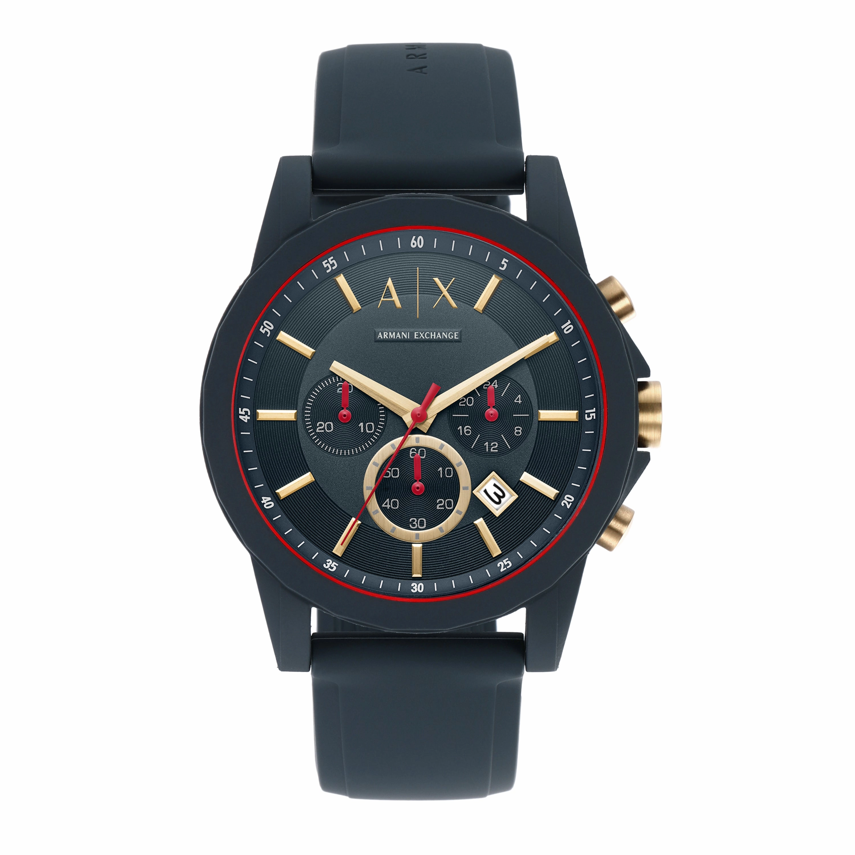 Armani Exchange Blue Silicone Chronograph Watch AX1335,quartz watch, quartz watches for men, quartz watches for women, best quartz watch, minimalist quartz watch, luxury quartz watch, waterproof quartz watch,analog quartz watch, digital quartz watch,afford