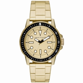 Armani Exchange Men's Watch - Classic Quartz Gold Dial Yellow Gold Bracelet | AX1854 