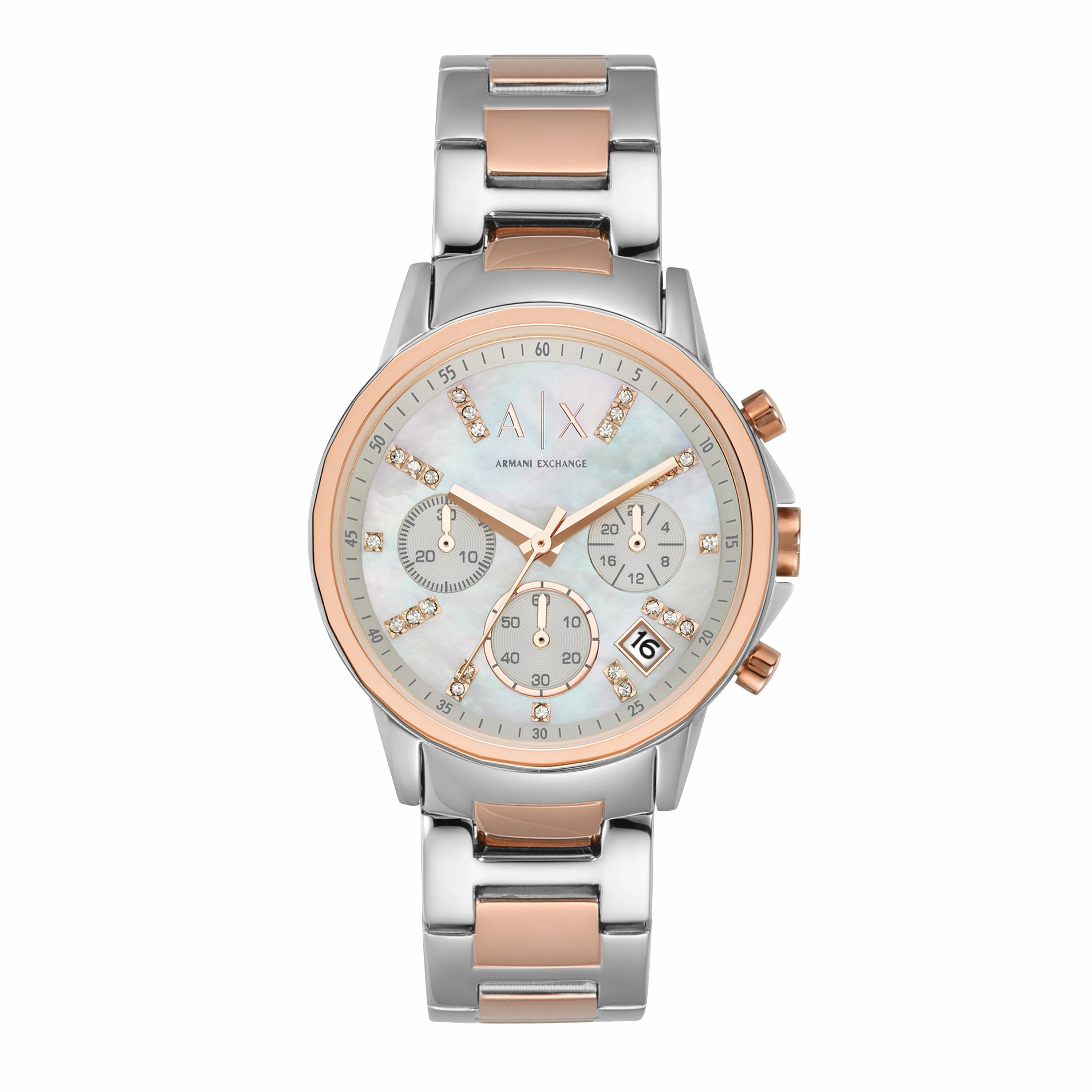 Armani Opulent Two-Tone Chronograph with Silver Dial AX4331 