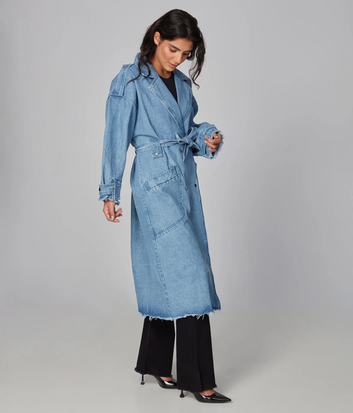 AVERY-PB  Denim Trench Coat