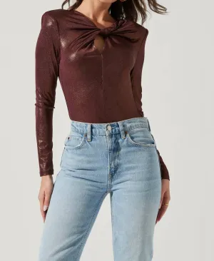 Barcelona Twist Front Bodysuit In Chestnut
