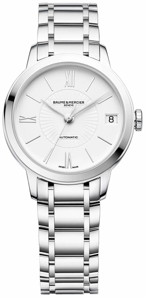 Baume & Mercier Classima Automatic Stainless Steel White Dial Date Womens Watch M0A10267 Women??s luxury watches Affordable women watches