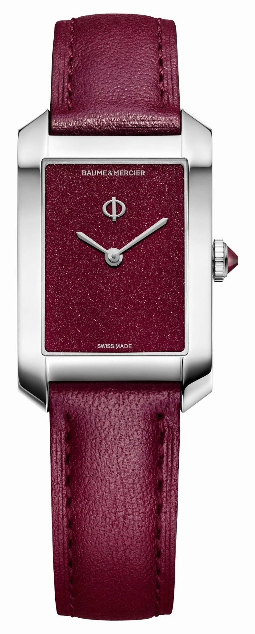 Baume & Mercier Hampton Stainless Steel Burgundy Dial Burgundy Leather Strap Quartz Womens Watch M0A10673 Women??s luxury watches Affordable women watches
