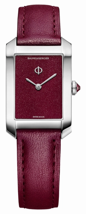 Baume & Mercier Hampton Stainless Steel Burgundy Dial Burgundy Leather Strap Quartz Womens Watch M0A10673 Women??s luxury watches Affordable women watches