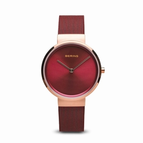 Bering Classic Brushed Rose Gold Red Mesh Watch,quartz watch, quartz watches for men, quartz watches for women, best quartz watch, minimalist quartz watch, luxury quartz watch, waterproof quartz watch,analog quartz watch, digital quartz watch,affordable qu