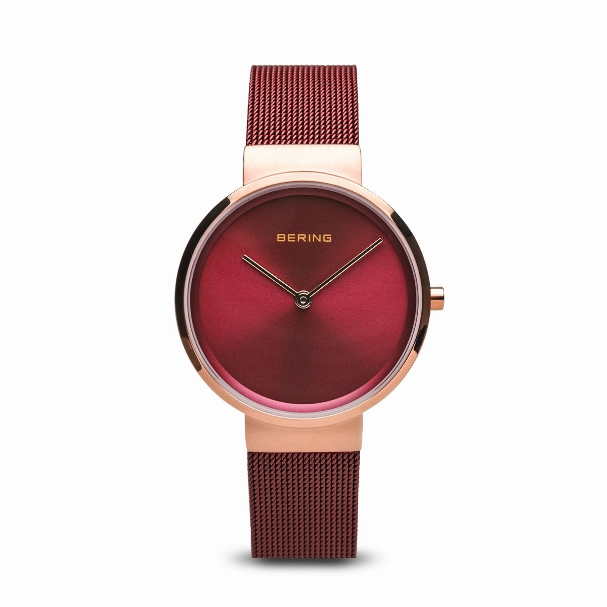 Bering Classic Brushed Rose Gold Red Mesh Watch,quartz watch, quartz watches for men, quartz watches for women, best quartz watch, minimalist quartz watch, luxury quartz watch, waterproof quartz watch,analog quartz watch, digital quartz watch,affordable qu