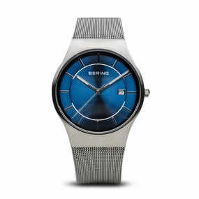 Bering Classic Brushed Silver Blue Watch 
