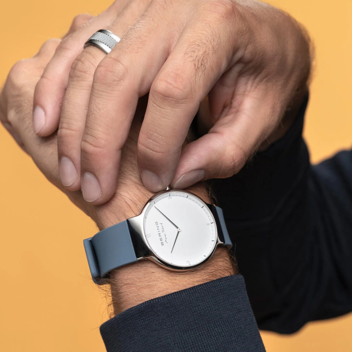 Bering Max Ren?? Polished Silver Blue Silicone Watch