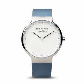 Bering Max Ren?? Polished Silver Blue Silicone Watch 