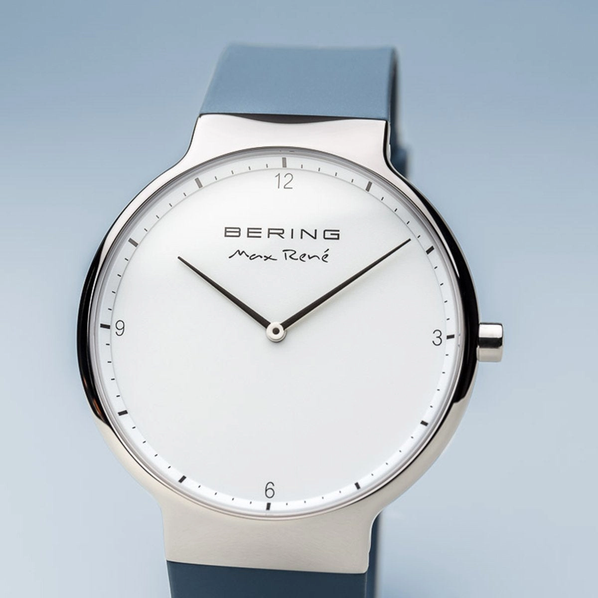 Bering Max Ren?? Polished Silver Blue Silicone Watch