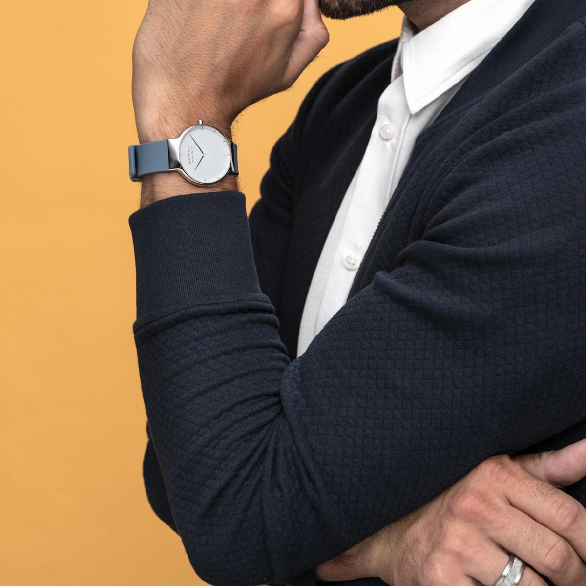 Bering Max Ren?? Polished Silver Blue Silicone Watch
