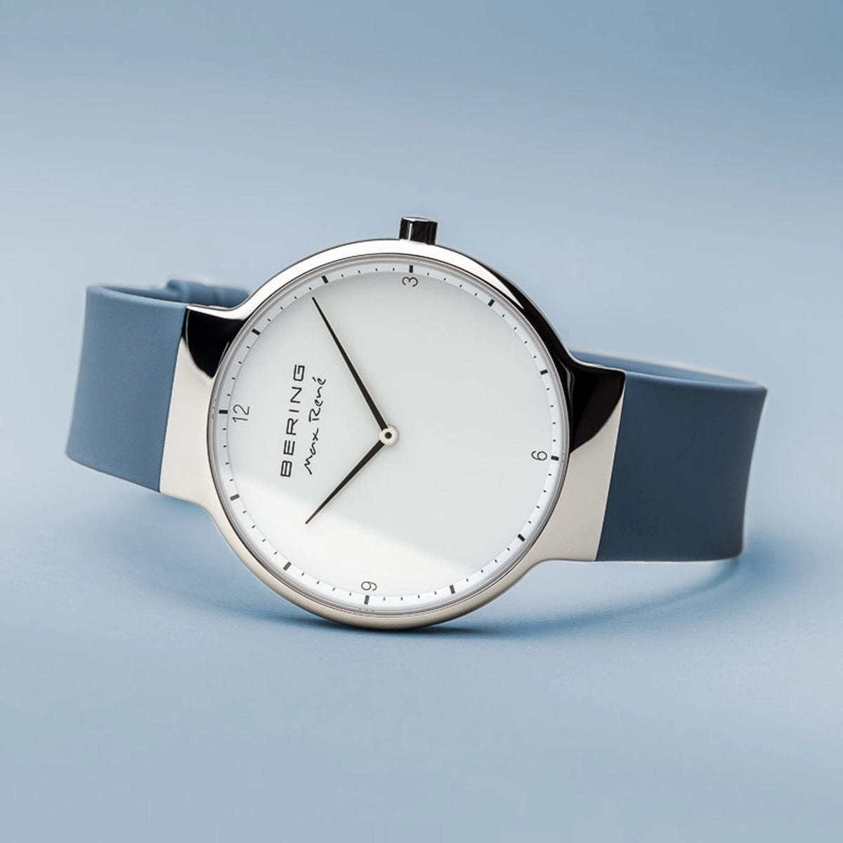 Bering Max Ren?? Polished Silver Blue Silicone Watch
