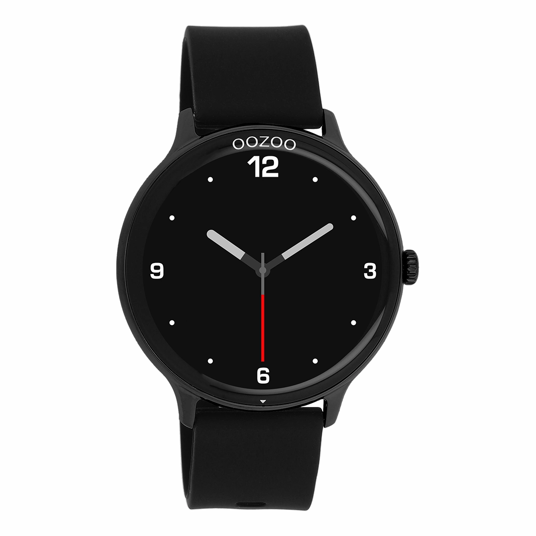 Black OOZOO smartwatch with black rubber strap - Q00134,seiko watches,couple watches,watches designer,watches discount,women watches,best women watches,high end women's watches,high quality women's watches