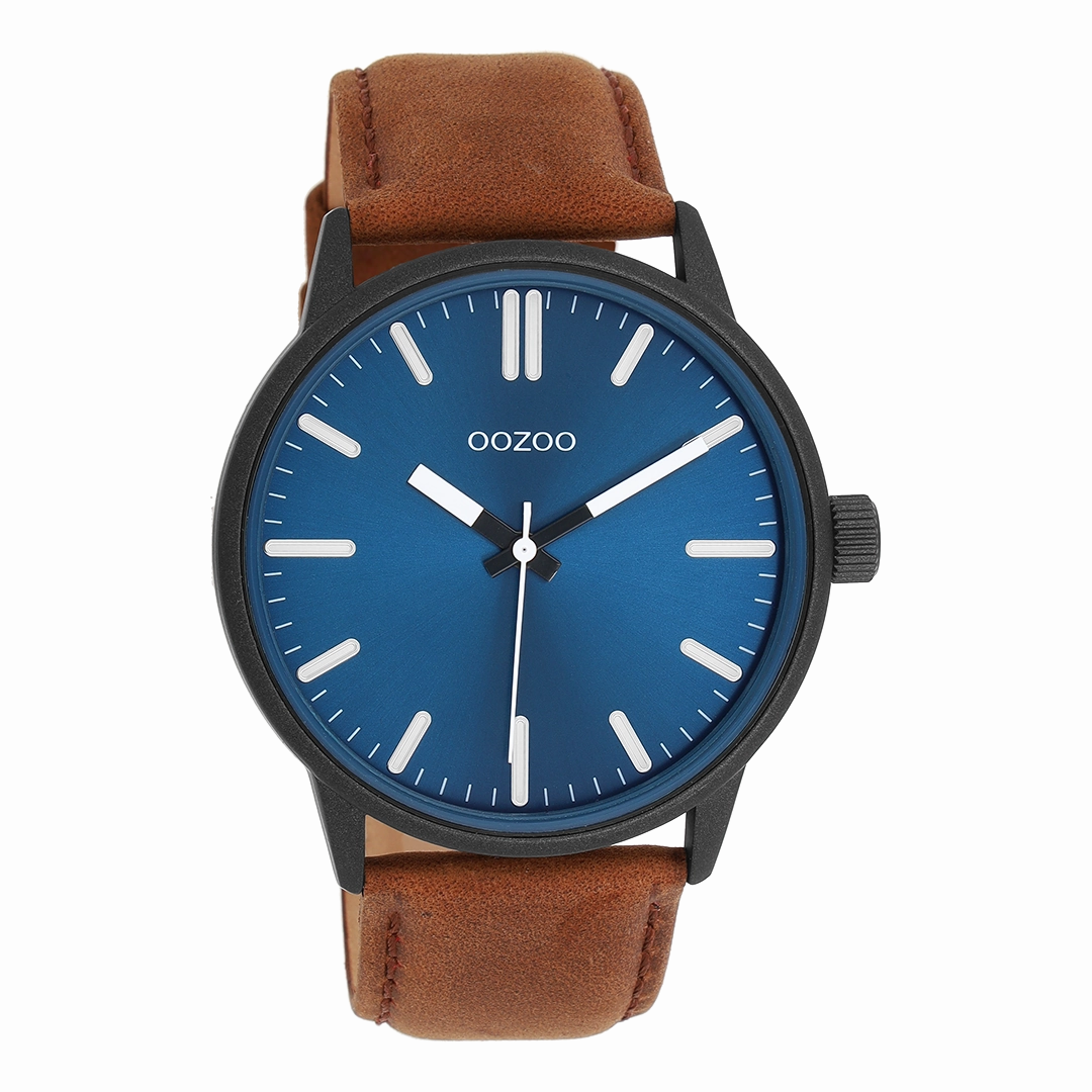 Black OOZOO watch with brown leather strap - C11401,seiko watches,mens watches,couple watches,watches designer,watches discount,best watches for men