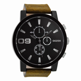 Black OOZOO watch with brown leather strap - C9033,seiko watches,mens watches,couple watches,watches designer,watches discount,best watches for men