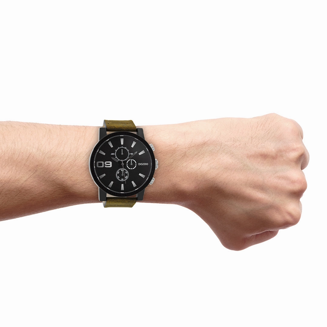 Black OOZOO watch with brown leather strap - C9033