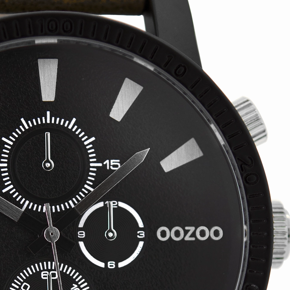 Black OOZOO watch with brown leather strap - C9033