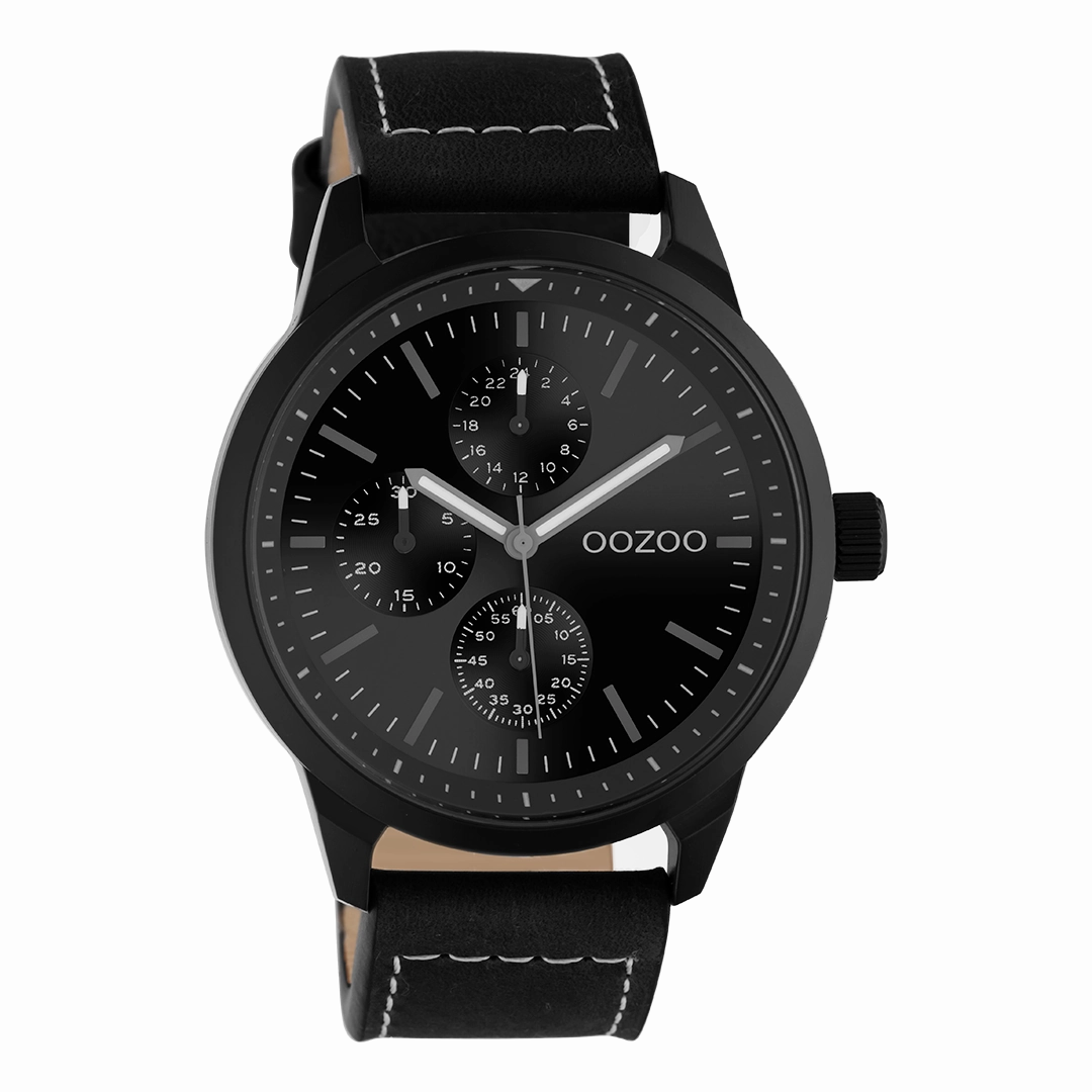 Black OOZOO watch with leather strap - C10909,seiko watches,mens watches,couple watches,watches designer,watches discount,best watches for men