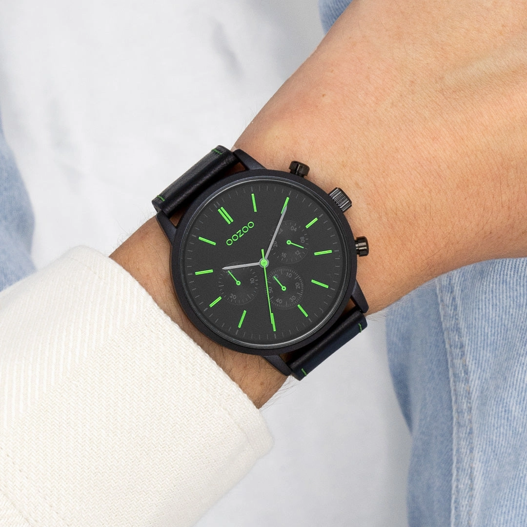Black OOZOO watch with leather strap - C11208