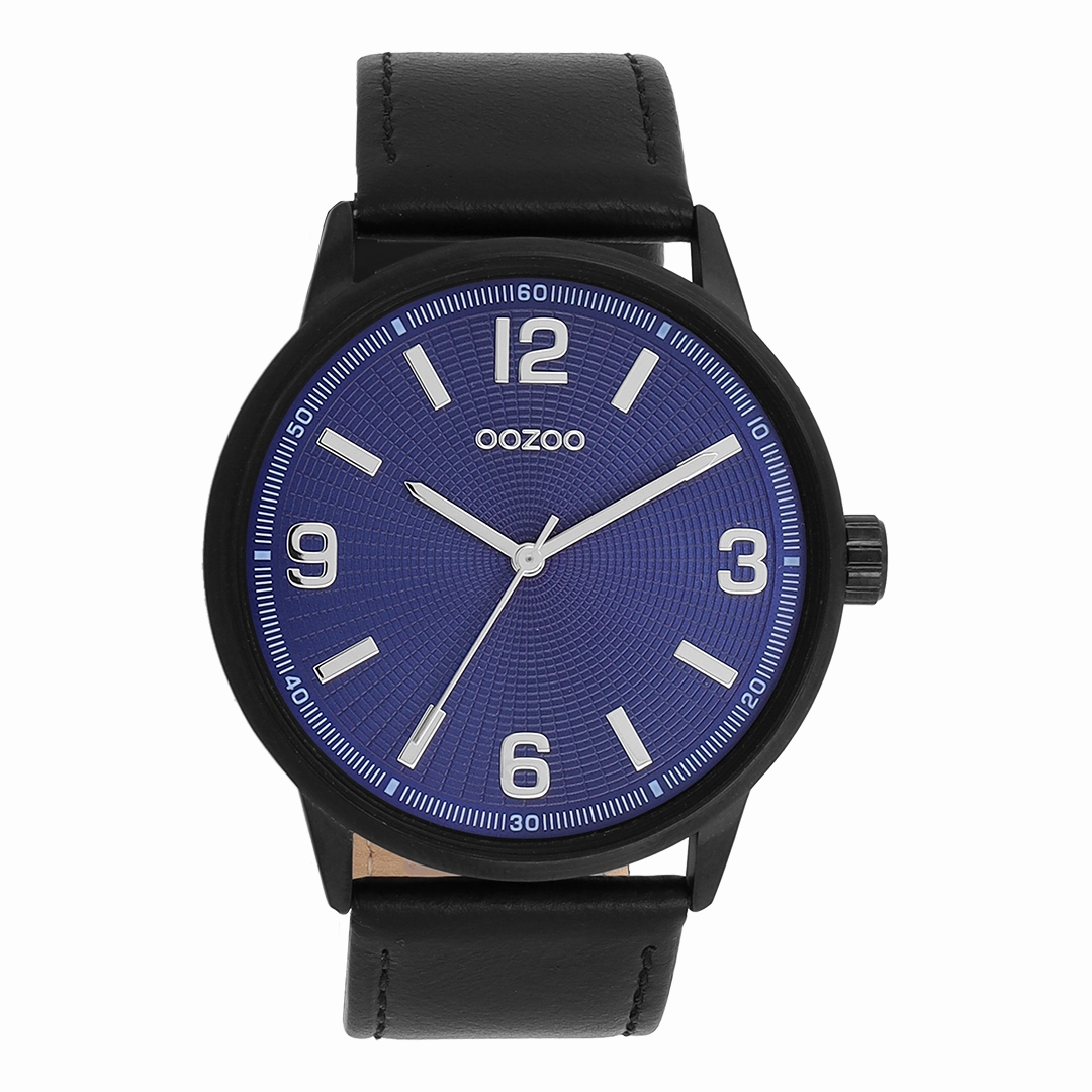 Black OOZOO watch with leather strap - C11502,seiko watches,mens watches,couple watches,watches designer,watches discount,best watches for men