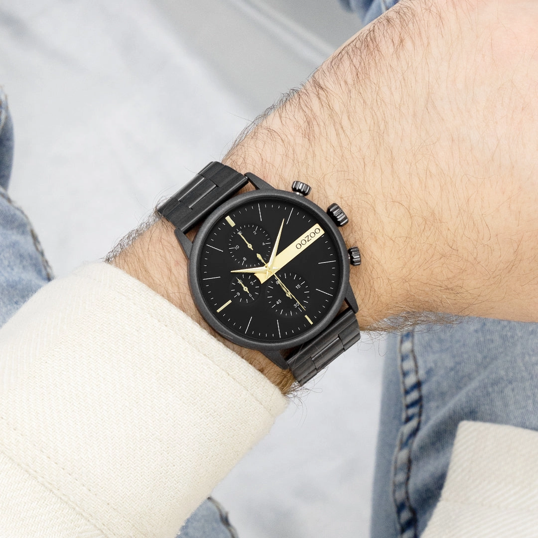 Black OOZOO watch with stainless steel bracelet - C11412