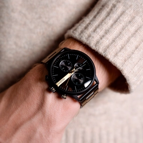 Black OOZOO watch with stainless steel bracelet - C11412,seiko watches,mens watches,couple watches,watches designer,watches discount,best watches for men